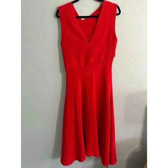 Iris & Ink Asymmetrical Waistline Reddish Orange Dress 14 - Picture 2 of 12